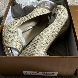 Audrey Brooke Silver Glitter Shiny Womens Heels 8 W